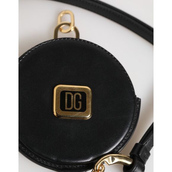 Dolce & Gabbana Black Round Leather DG Logo Coin Purse Lanyard Men\'s Wallet